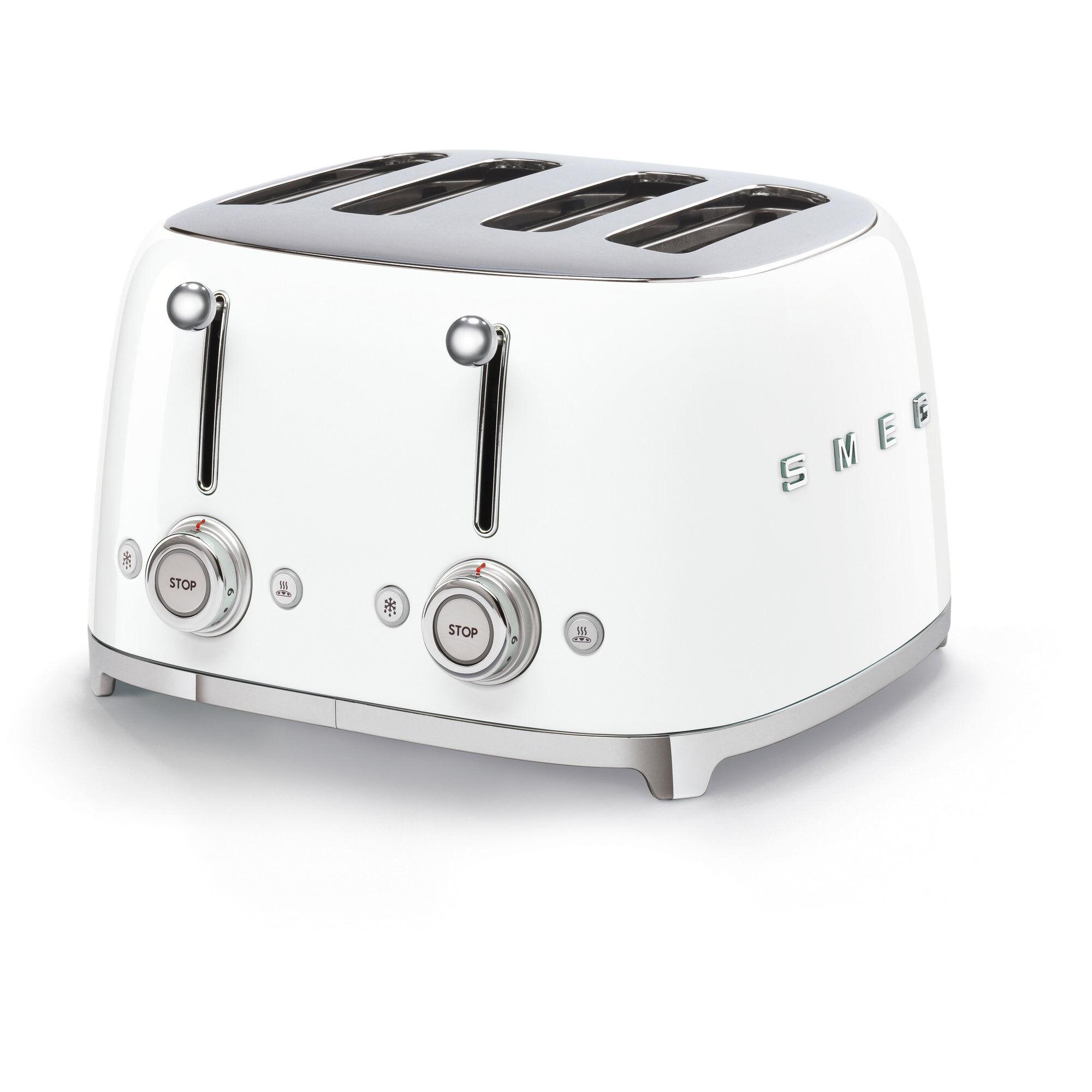 Hvit Smeg TSF03 brødrister med fire separate risteåpninger